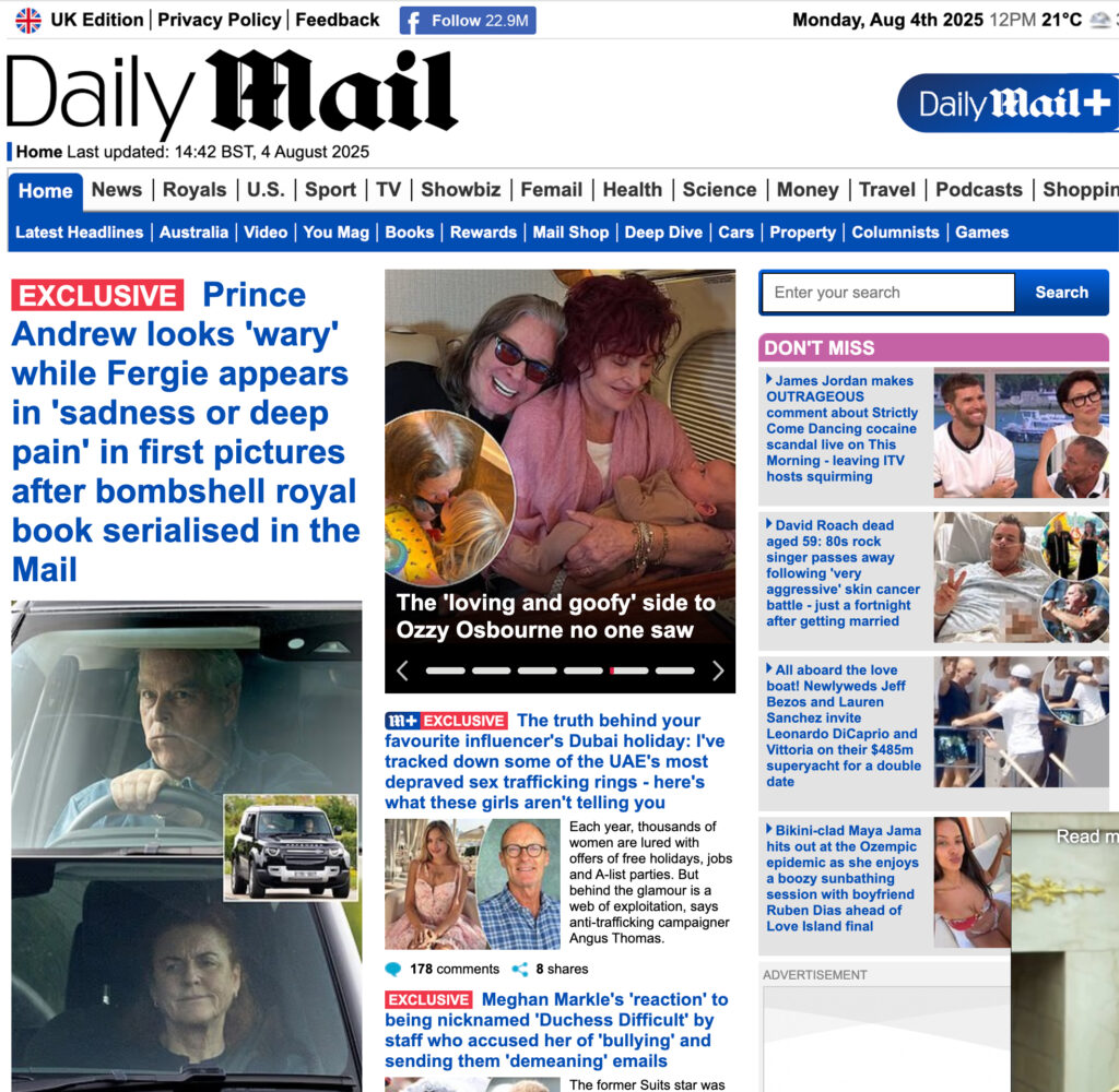 The front page of the Daily Mail 4 August 2025 - Human Trafficking in the UAE